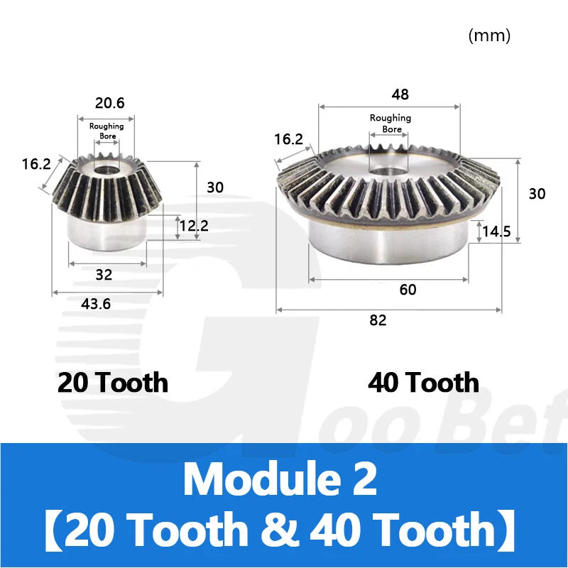 Bevel Gear Set Mod 1.5 2 2.5 3 Steel 1:2 Pairing 15/30 16/32 18/36 20/40 Tooth