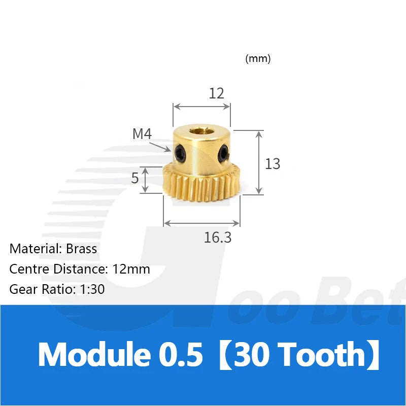 Mod 0.5 Worm Gear Wheel Brass 20-60 Tooth Worm Shaft Steel C45-Stainless Steel