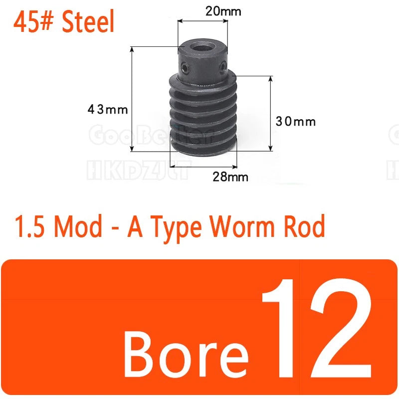 Module 1.5 Brass Worm Gear Wheel Worm Shaft C45 Steel 24 Tooth Bore 8 mm - 17 mm
