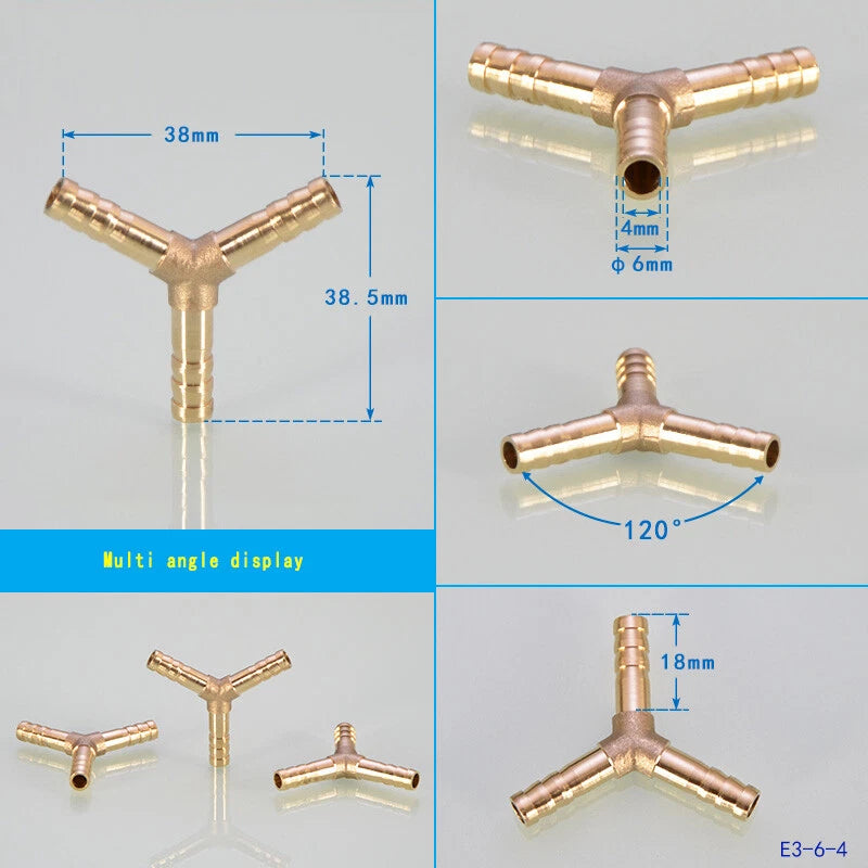 Brass Hose Tail Fittings – Barb Connector Straight Tee Y-Shape 90° Elbow Cross | Air Water Pipe Adapter