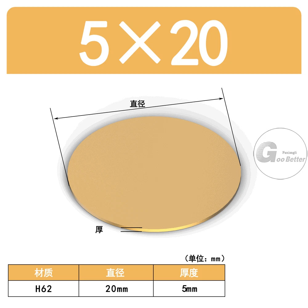 H62 Brass Solids Discs Blanks Metal Round Sheets OD10mm to 200mm Thick 5mm 6mm