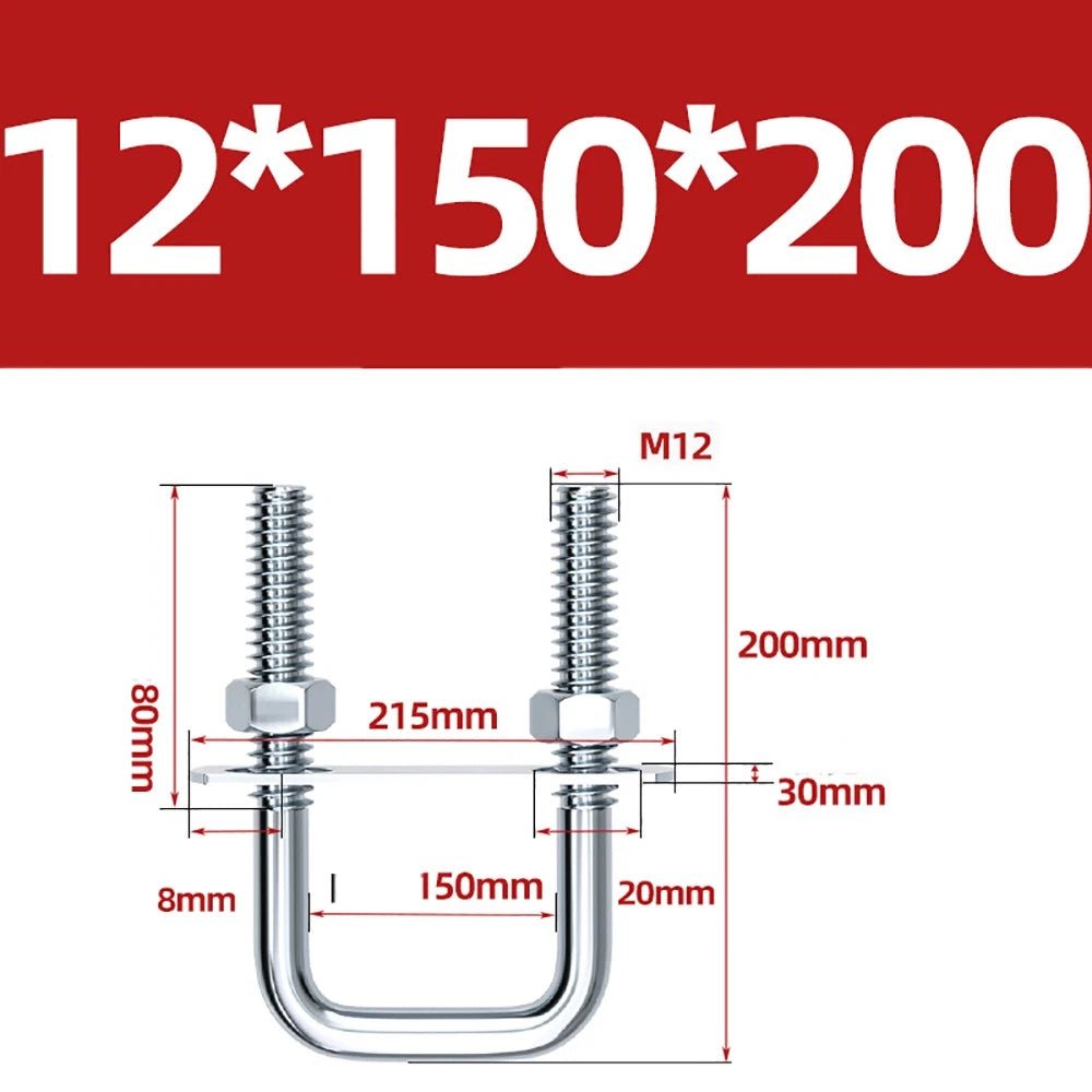 Square U - Bolts with Plate and Nuts – M6 M8 M10 M12 Zinc Plated, Trailer & Pipe Clamp Fasteners - HomeDIYer