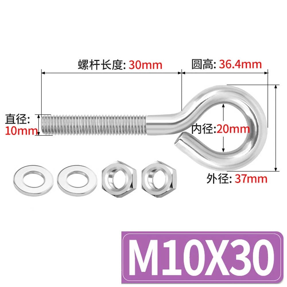 Galvanised Stainless Eye Screws Hooks Eye Bolts Closed Screws Threaded Rings Set