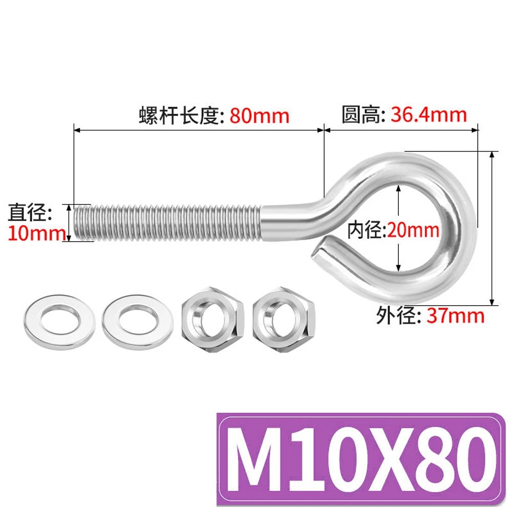 Galvanised Stainless Eye Screws Hooks Eye Bolts Closed Screws Threaded Rings Set