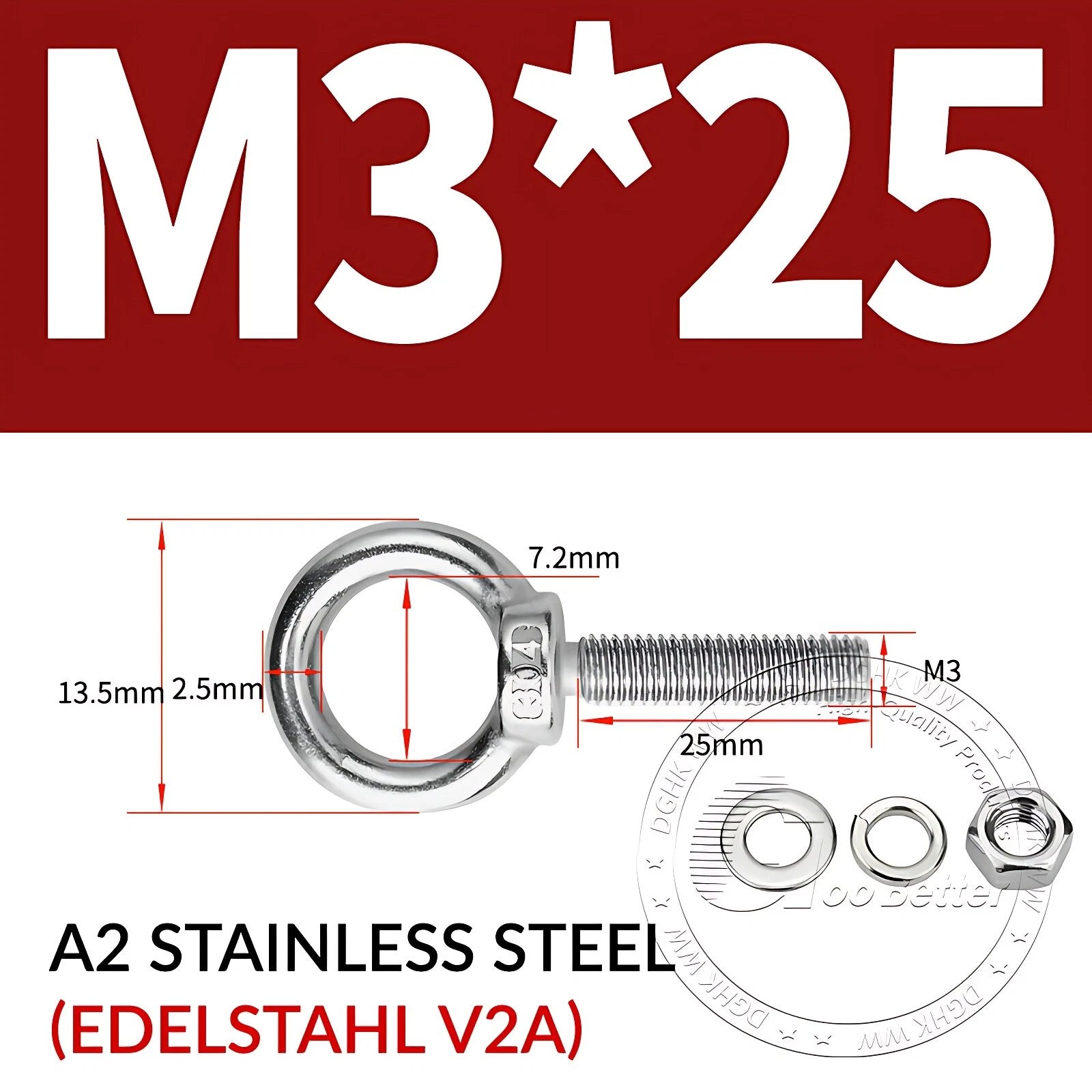 LIFTING EYE BOLTS NUTS & WASHERS A2 STAINLESS STEEL M3 M4 M5 M6 M8 M10 M12 - M30