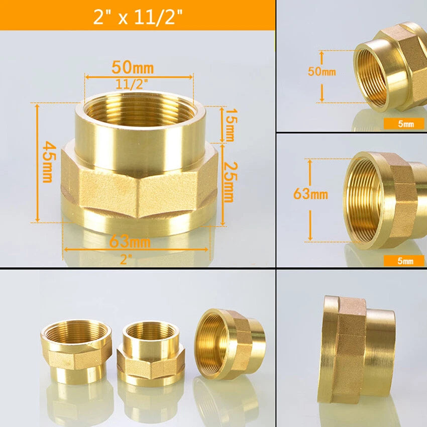 Brass BSP Female Thread Reducing Pipe Adapter Connector — 1-1/4" to 2"