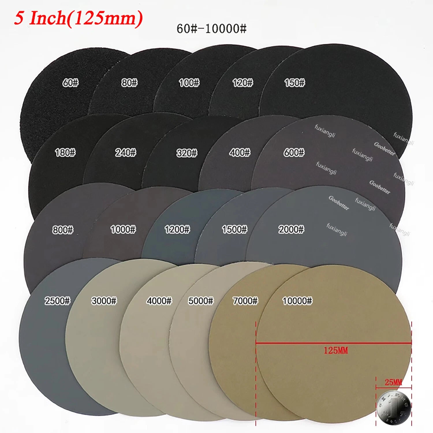 25mm-180mm Dry/Wet Sanding Discs Hook & Loop Abrasive Sandpaper Pads All Grit