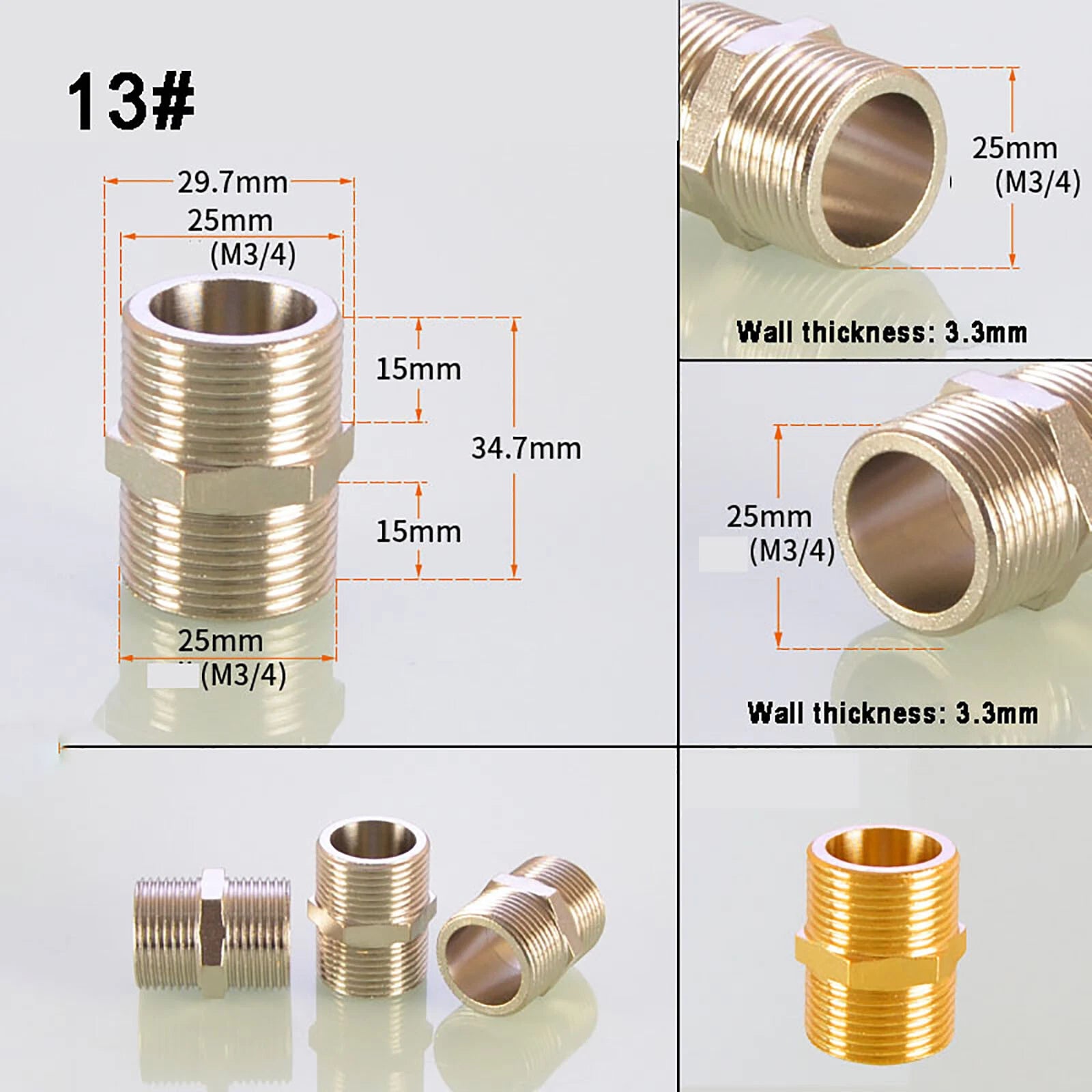 3/4" Nickel-Plated Brass Pipe Fittings — Elbow, Tee, Straight, Plug & Bush