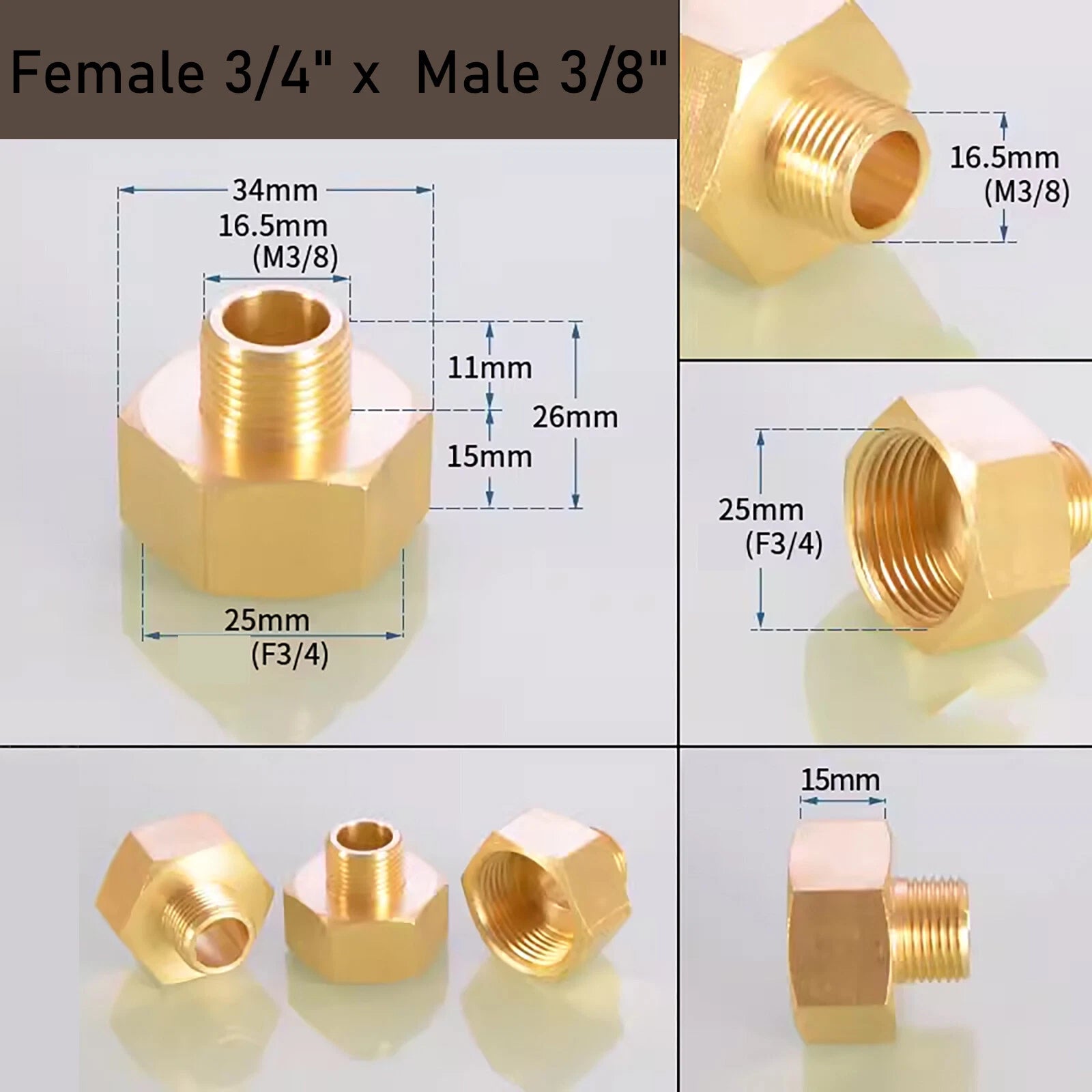 Brass BSP Reducing Nipple Connector — Male to Female Pipe Fitting Adapter (1/8" to 1")