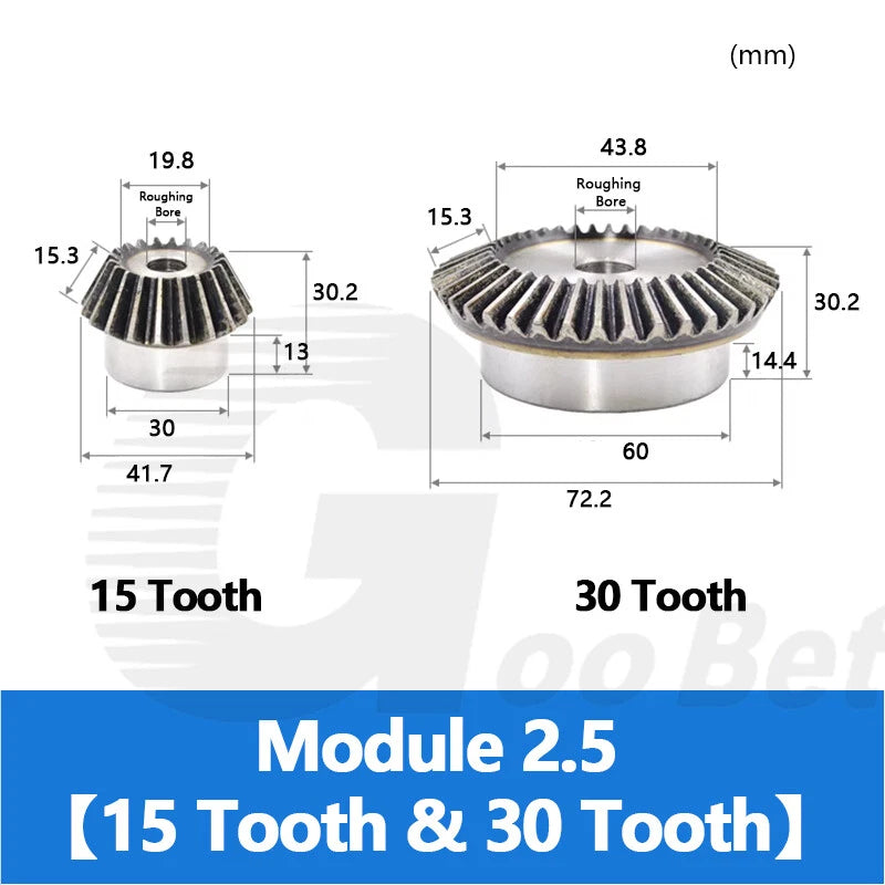 Bevel Gear Set Mod 1.5 2 2.5 3 Steel 1:2 Pairing 15/30 16/32 18/36 20/40 Tooth