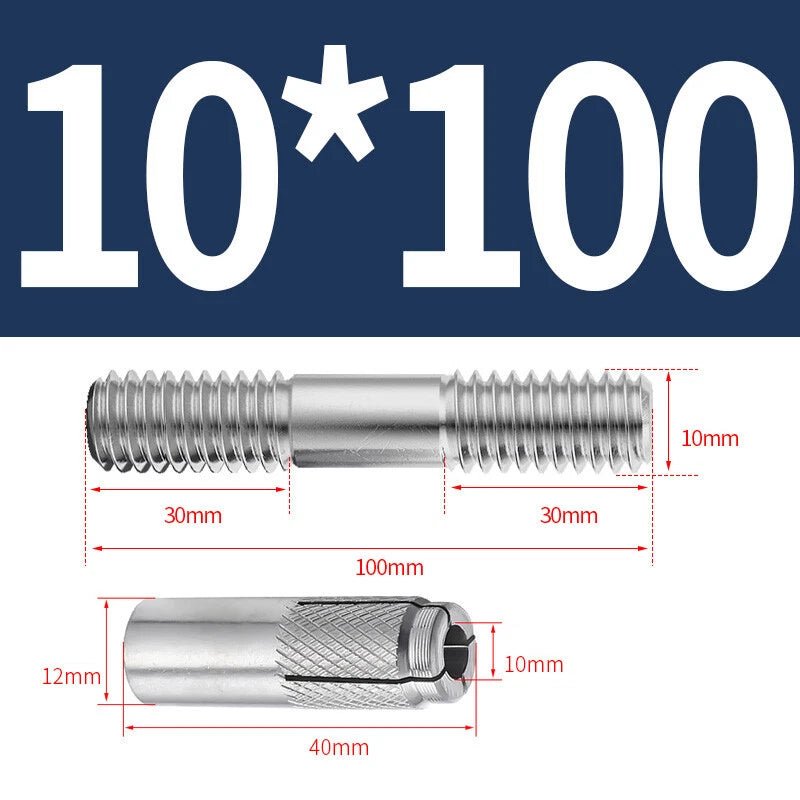 304 Stainless Steel Double - End Threaded Expansion Anchor Bolts | M6 M8 M10 M12 | 100–250mm - HomeDIYer