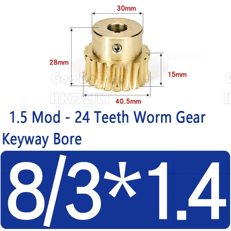 Module 1.5 Brass Worm Gear Wheel Worm Shaft C45 Steel 24 Tooth Bore 8 mm - 17 mm
