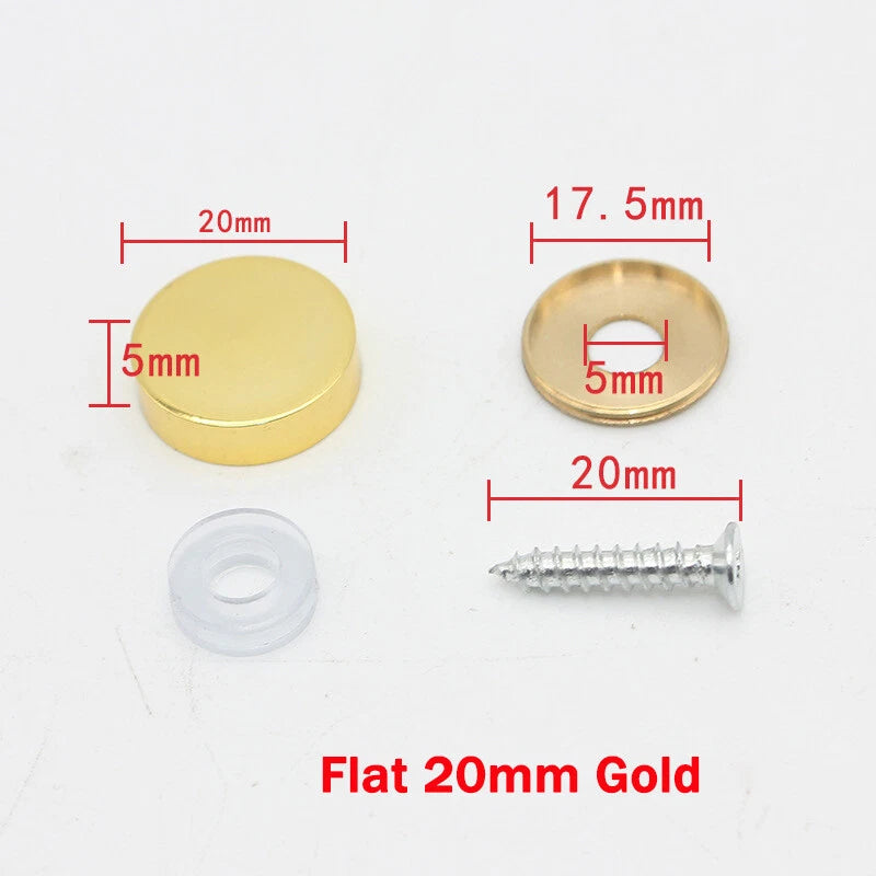 Mirror Screw Cover Caps 10–25mm – Brass Decorative Disc Plates, Flat & Dome, Silver & Gold