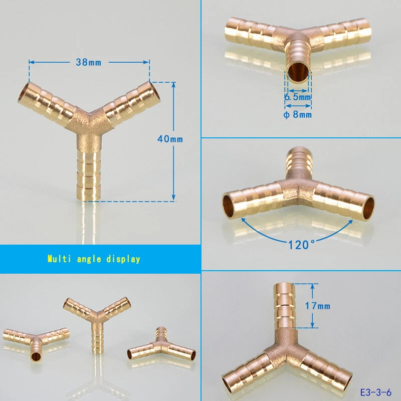 Brass Hose Tail Fittings – Barb Connector Straight Tee Y-Shape 90° Elbow Cross | Air Water Pipe Adapter