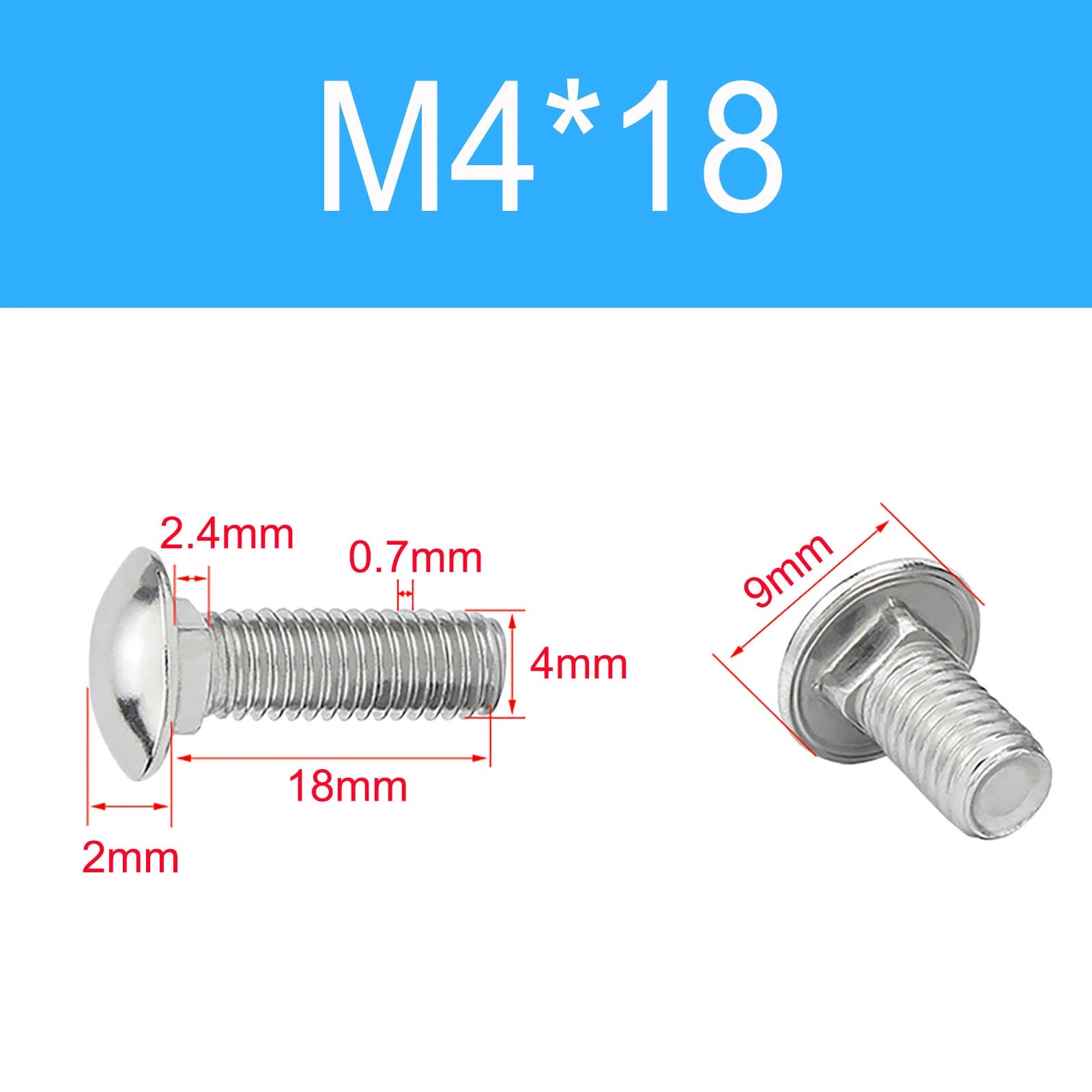 A2 Stainless Steel Carriage Bolts (Coach Bolts) — M3 M4 M5 M6 M8 M10 M12