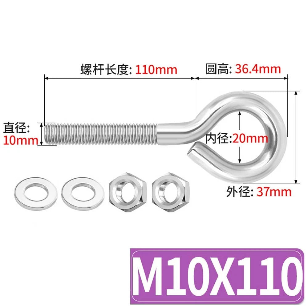 Galvanised Stainless Eye Screws Hooks Eye Bolts Closed Screws Threaded Rings Set