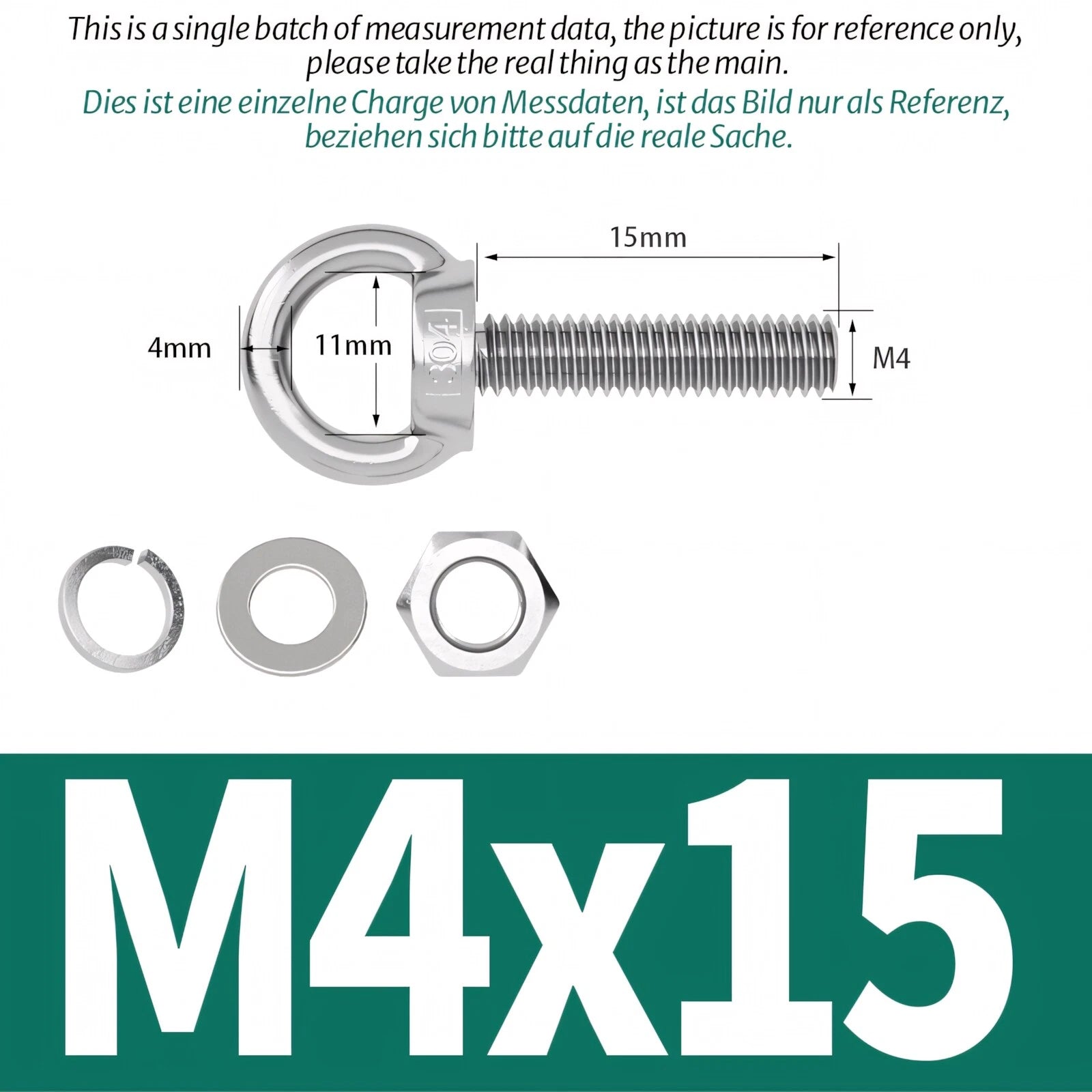 M3 M4 M5 - M20 Eye Bolts Kit Screws Nut Washer Long Boat Stainless Steel A2 304