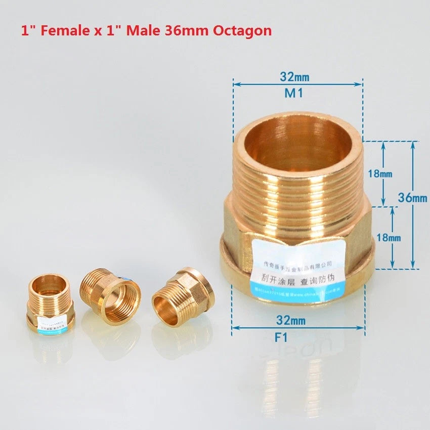 BSP Female x Male Brass Extension Pipe Fittings — Hex & Octagon Adapters