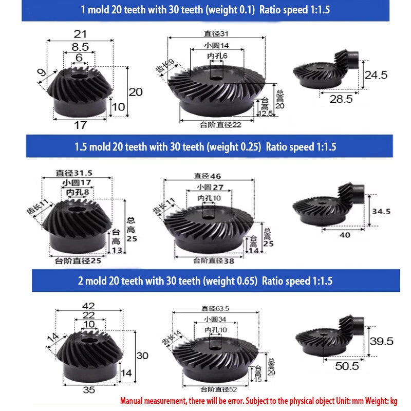 1 Set 1/1.5/2/2.5/3/4/5/6 Mod Umbrella Spiral Bevel Gear Helical 90° 45# steel