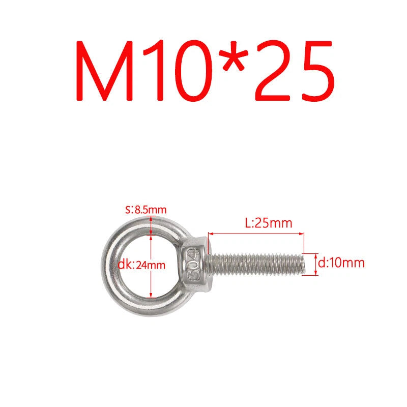M3–M24 Stainless Steel Eye Bolts with Metric Thread — 304 SS Lifting Eyebolt