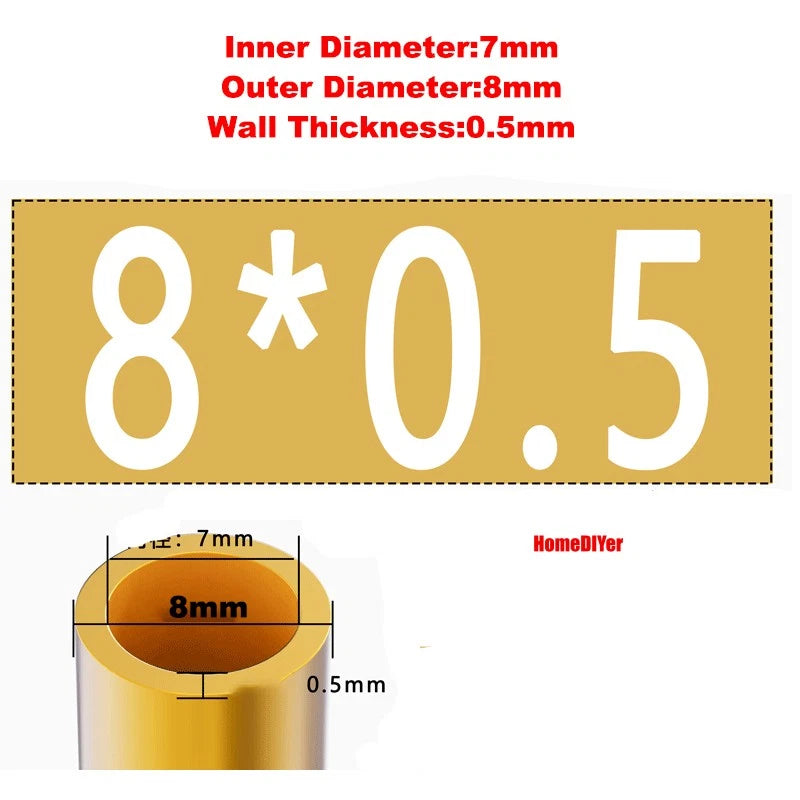 H62 Brass Round Tube — OD 2mm–100mm, Wall 0.5mm–4mm, 200mm Length