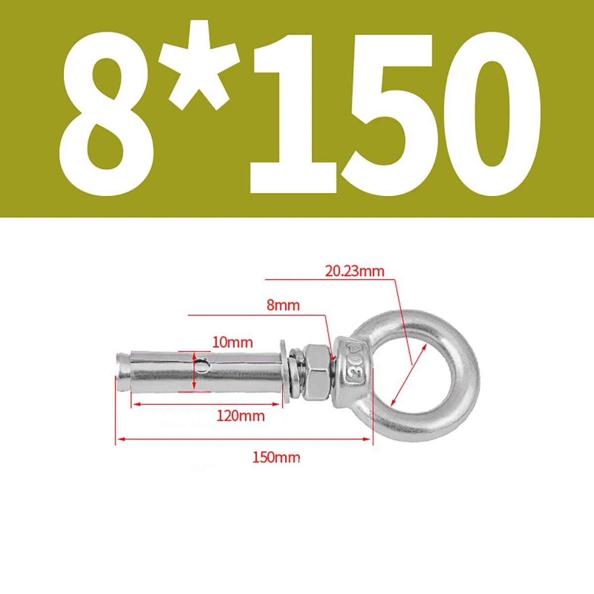 Closed Hook Eye Bolt with Rawl Shield Wall Anchor — A2 Stainless Steel (M6–M20) - HomeDIYer