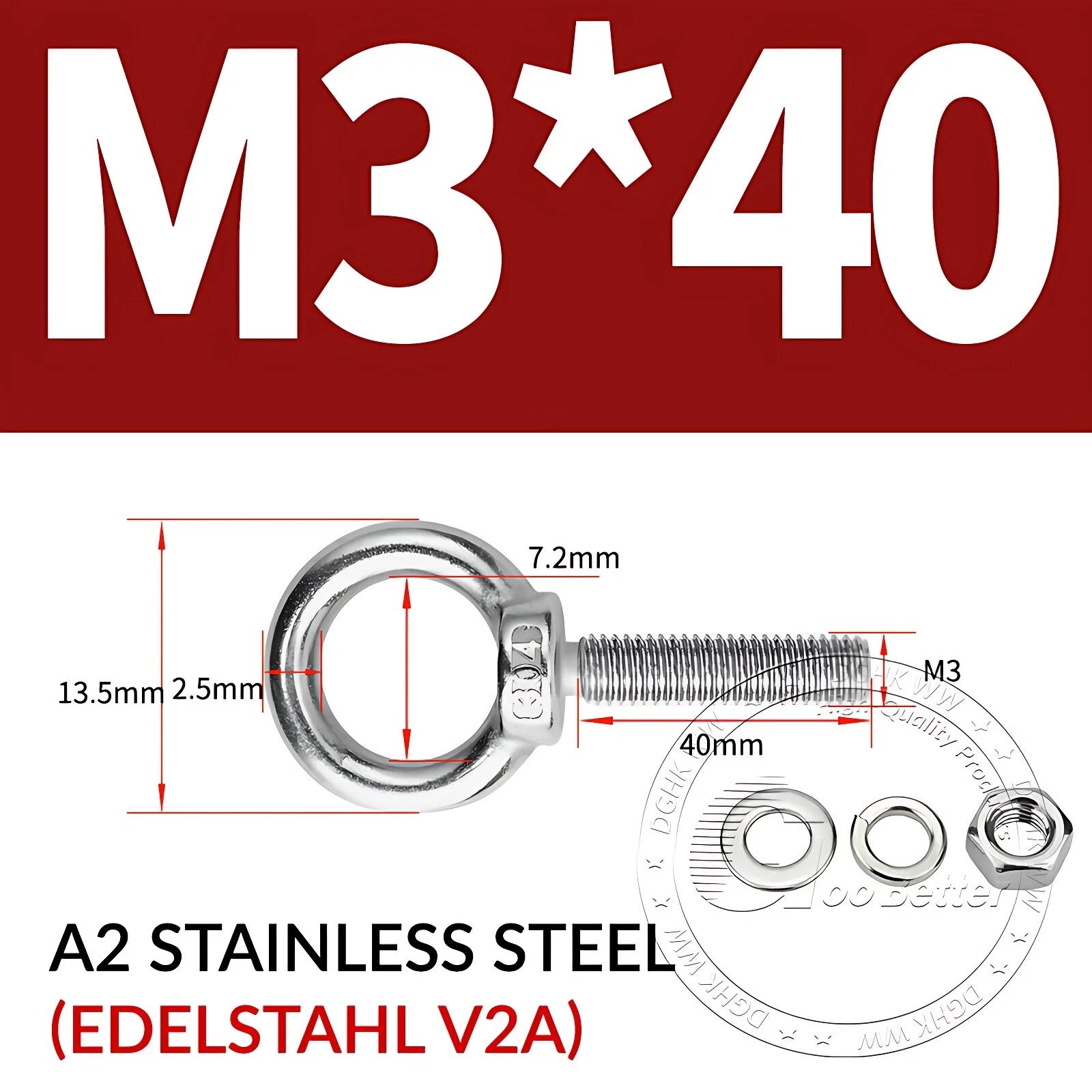 LIFTING EYE BOLTS NUTS & WASHERS A2 STAINLESS STEEL M3 M4 M5 M6 M8 M10 M12 - M30