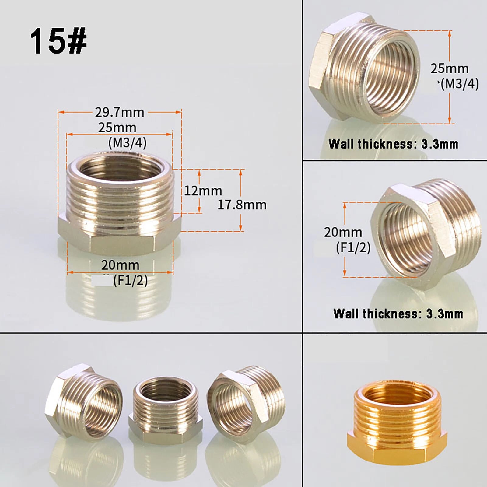 3/4" Nickel-Plated Brass Pipe Fittings — Elbow, Tee, Straight, Plug & Bush