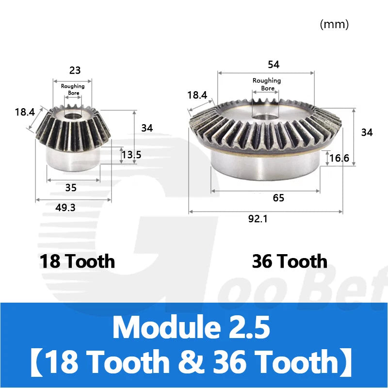 Bevel Gear Set Mod 1.5 2 2.5 3 Steel 1:2 Pairing 15/30 16/32 18/36 20/40 Tooth