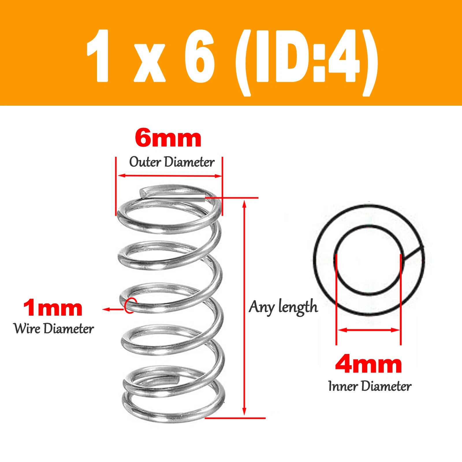 304 Compression Spring Wire Diameter 1mm ,Outer Dia 11mm-20mm, Length 5mm-120mm