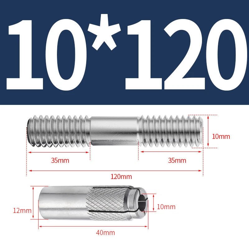304 Stainless Steel Double - End Threaded Expansion Anchor Bolts | M6 M8 M10 M12 | 100–250mm - HomeDIYer