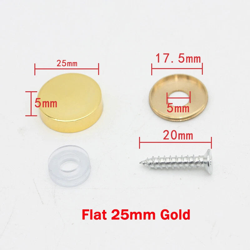 Mirror Screw Cover Caps 10–25mm – Brass Decorative Disc Plates, Flat & Dome, Silver & Gold