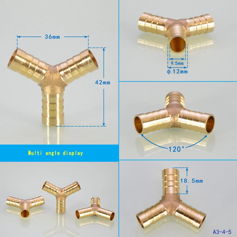 Brass Hose Tail Fittings – Barb Connector Straight Tee Y-Shape 90° Elbow Cross | Air Water Pipe Adapter