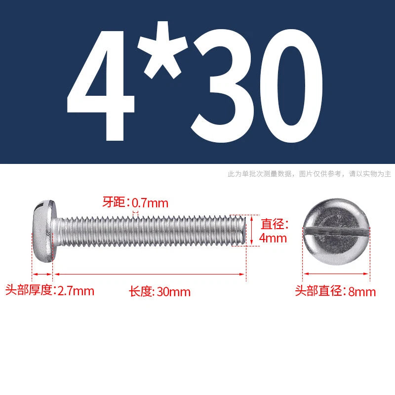 M4 M5 M6 M8 M10 A2 Stainless Steel Machine Screws - Slotted Pan Head Bolts DIN85