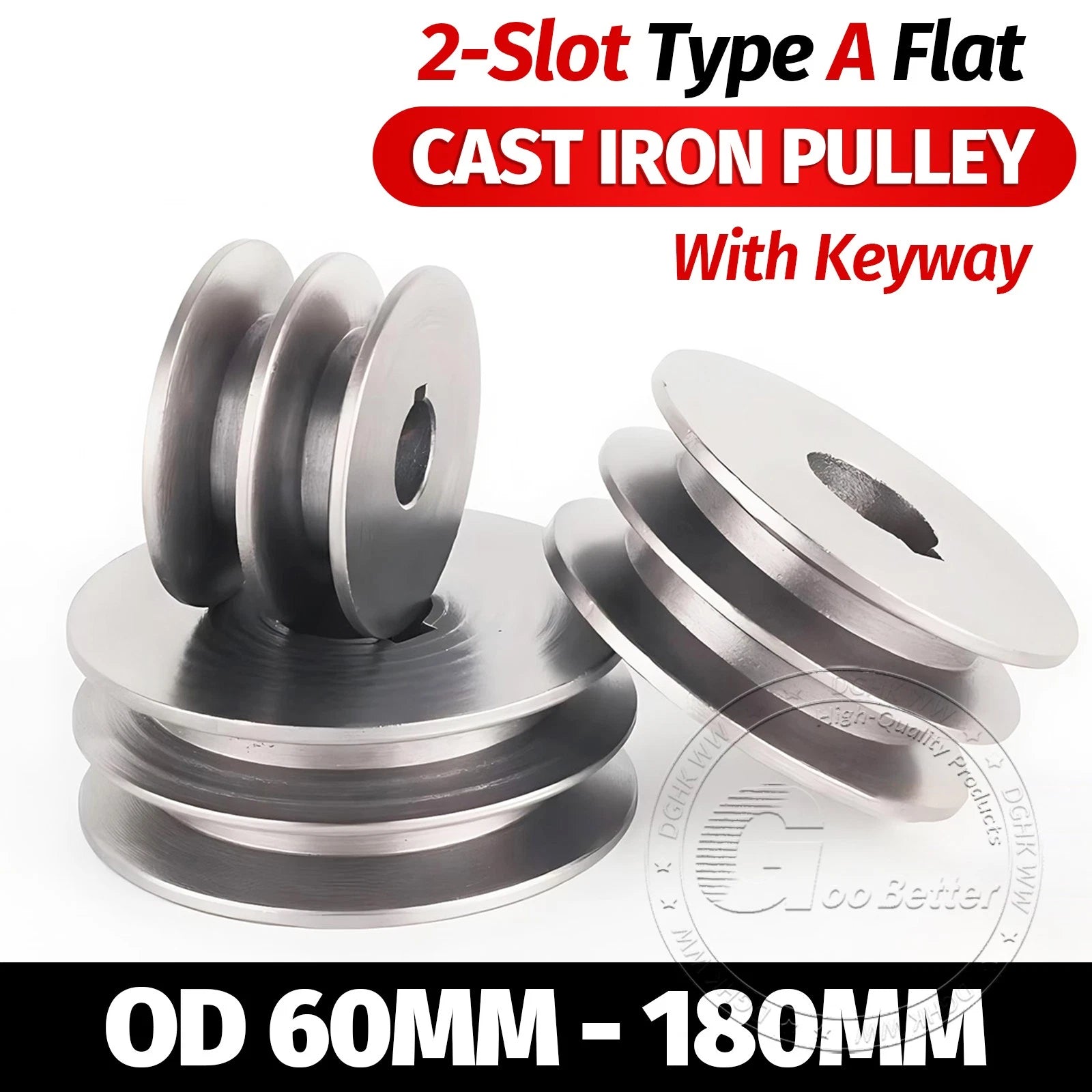 Cast Iron Drive Pulley Double Groove 2A Flat For A/V Belt Pulley OD 60mm-180mm