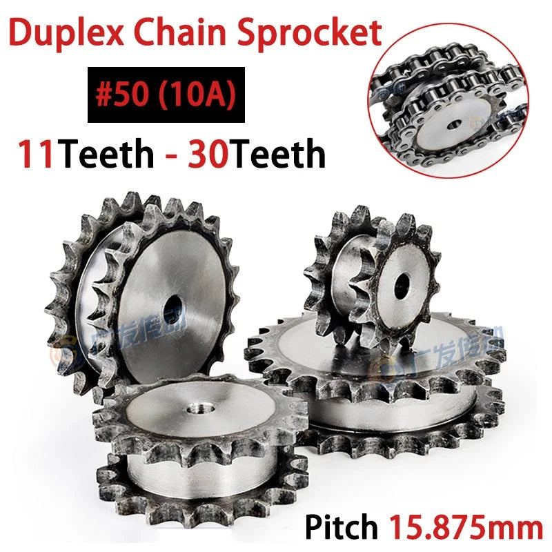 11T - 30T Duplex Chain Sprocket Pitch 15.875mm For #50 10A Roller Chain 45#Steel