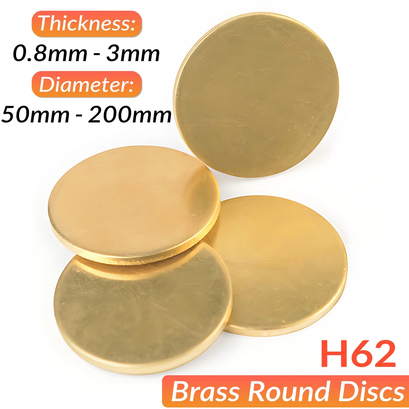 H62 Solids Brass Discs Blanks Metal Round Sheets OD 50-200mm Thick 0.8mm 1mm- 3m