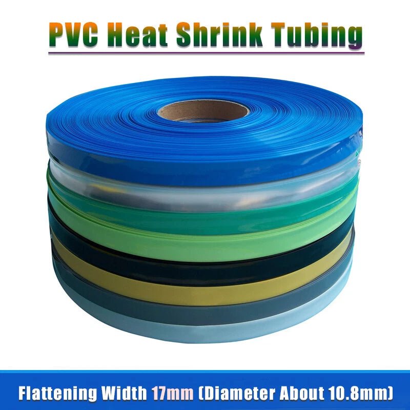17mm PVC Heat Shrink Tubing for Battery Packs — 10 Colors, 1–200M Rolls - HomeDIYer