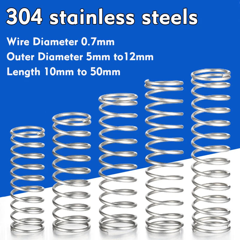 10X Stainless Steel Compression Springs Small Sizes 5-12mm Diameter 10-50mm long