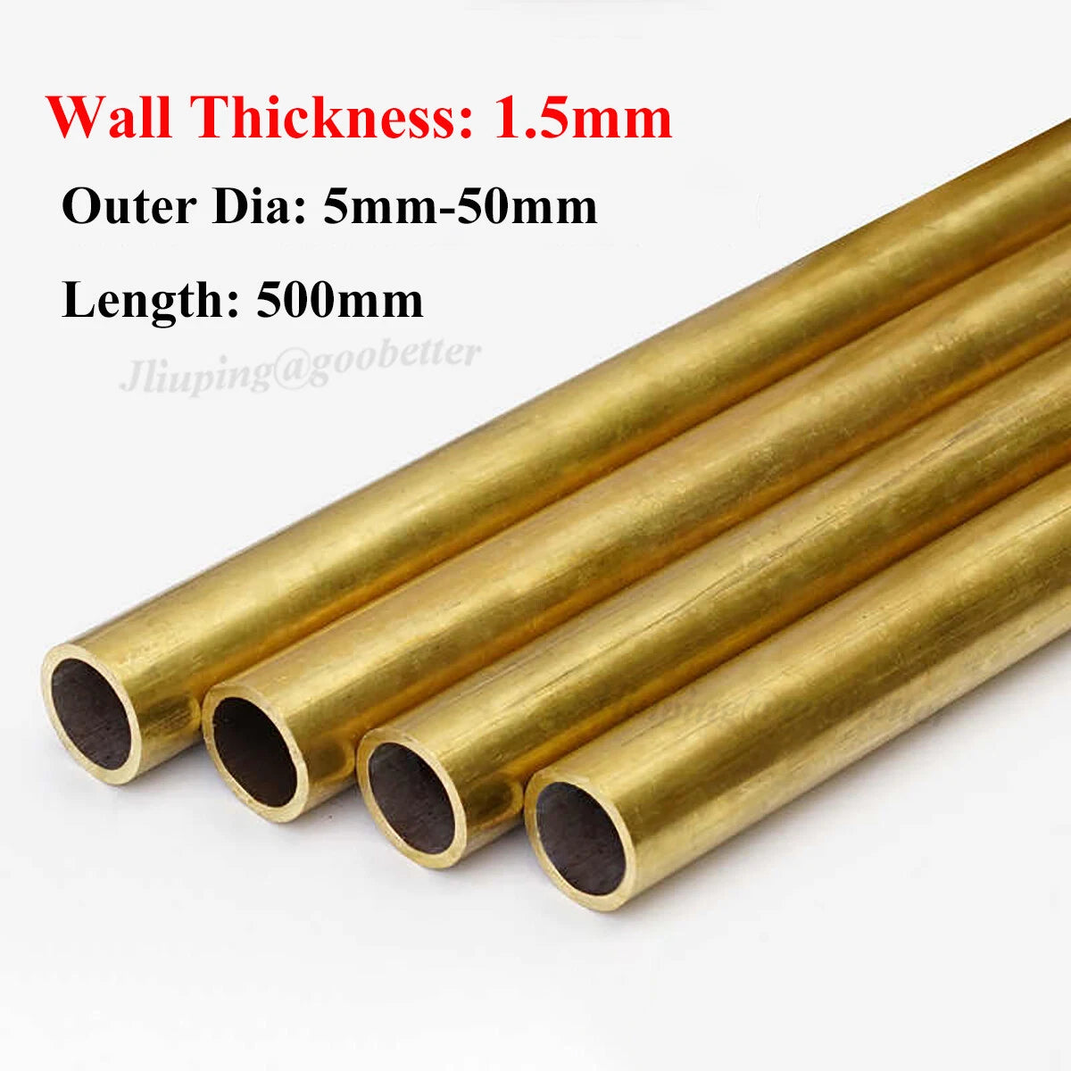 Brass Round Tube — OD 5mm to 50mm, 1.5mm Wall Thickness, 500mm Length