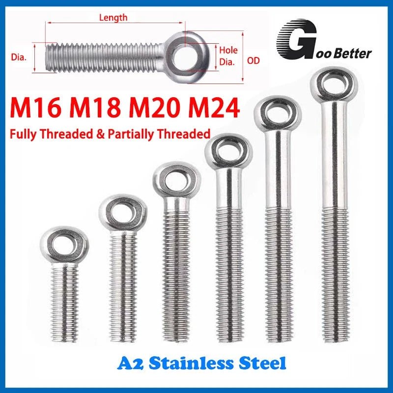 A2 Stainless Steel Forged Eye Bolt — M16 M18 M20 M24 | Catenary & Lifting Ring Screw - HomeDIYer