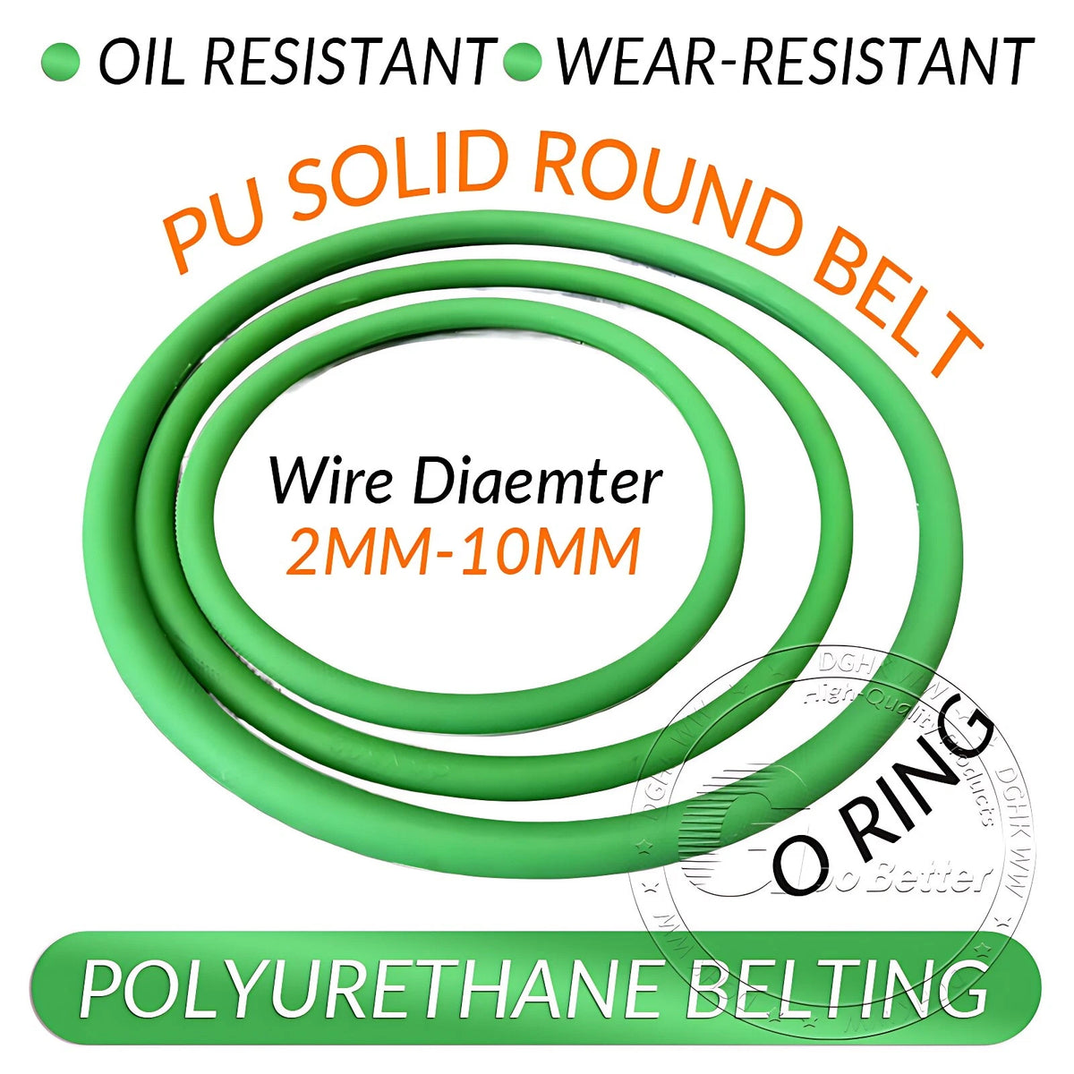 PU Solid Round Belt Polyurethane Close Loop Drive Belting Wire Dia 2-10mm O Ring