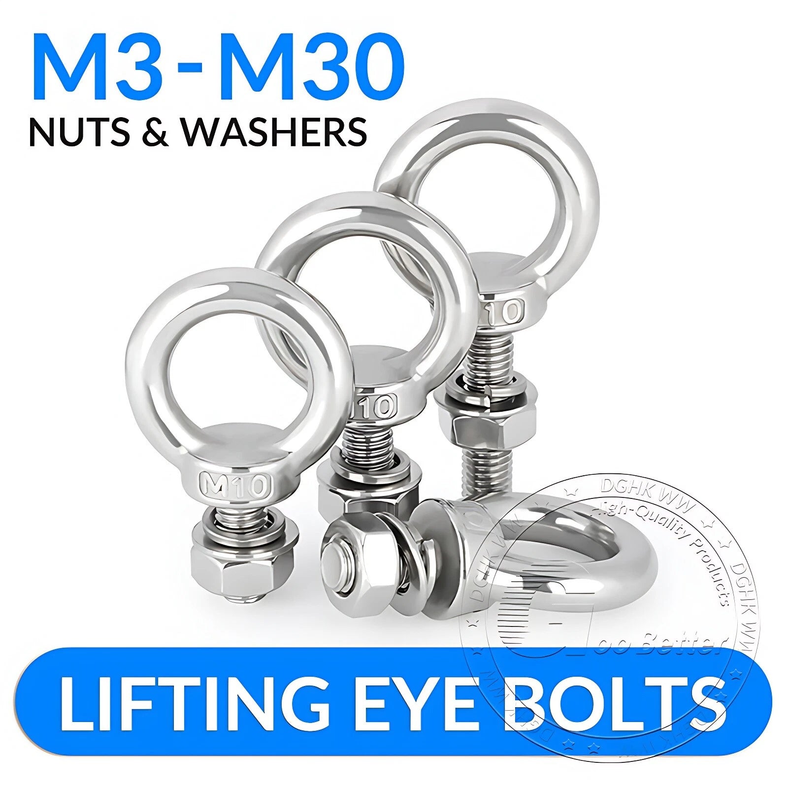 LIFTING EYE BOLTS NUTS & WASHERS A2 STAINLESS STEEL M3 M4 M5 M6 M8 M10 M12 - M30