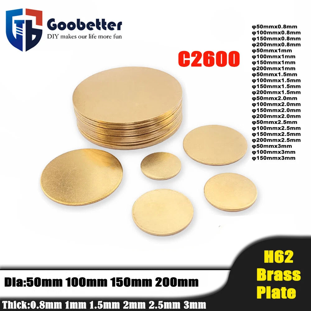 H62 Solid Brass Discs Blanks Metal Round Sheets OD 50-100mm Thick 0.5mm 1mm- 3mm