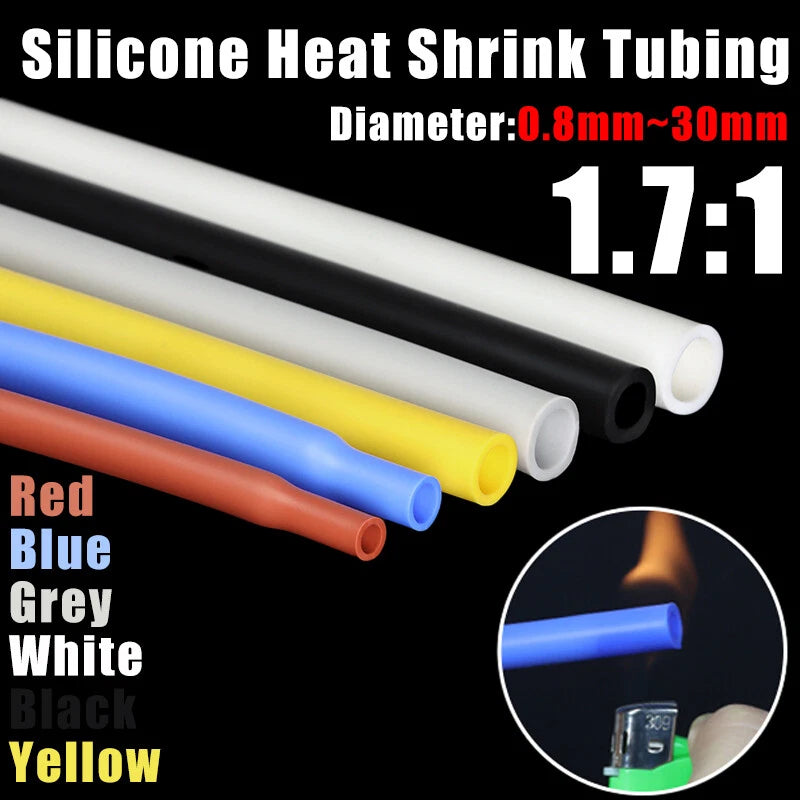 Silicone Rubber Heat Shrink Tubing — Flexible Heatshrink Tube, φ0.8mm–φ40mm, 6 Colors