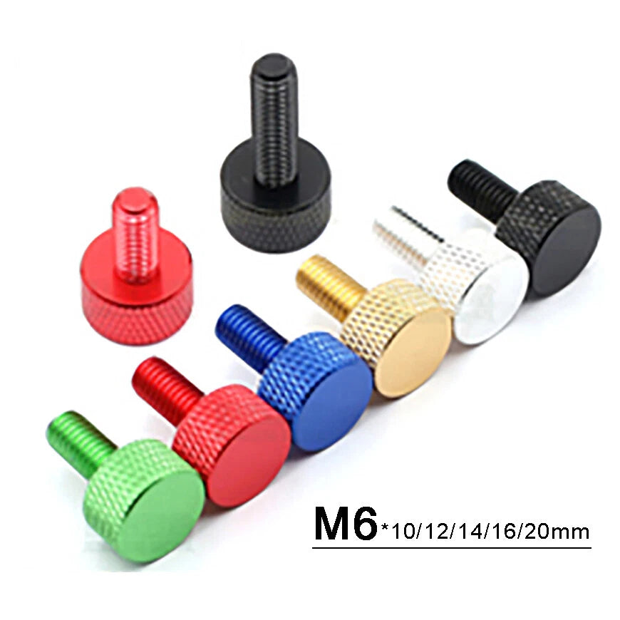 M6 Aluminum Knurled Thumb Screws Color Flat Head Thumbscrew Bolt 10mm-20mm Long
