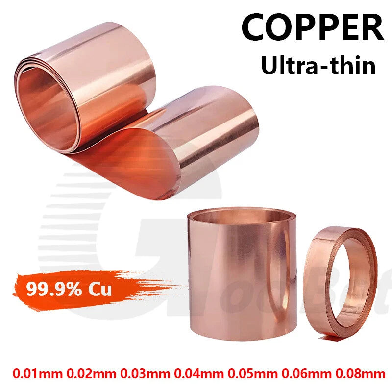 99.9% Pure Copper T2 Cu Metal Sheet Foil Plate Strip Ultrathin Thick 0.01-0.08mm