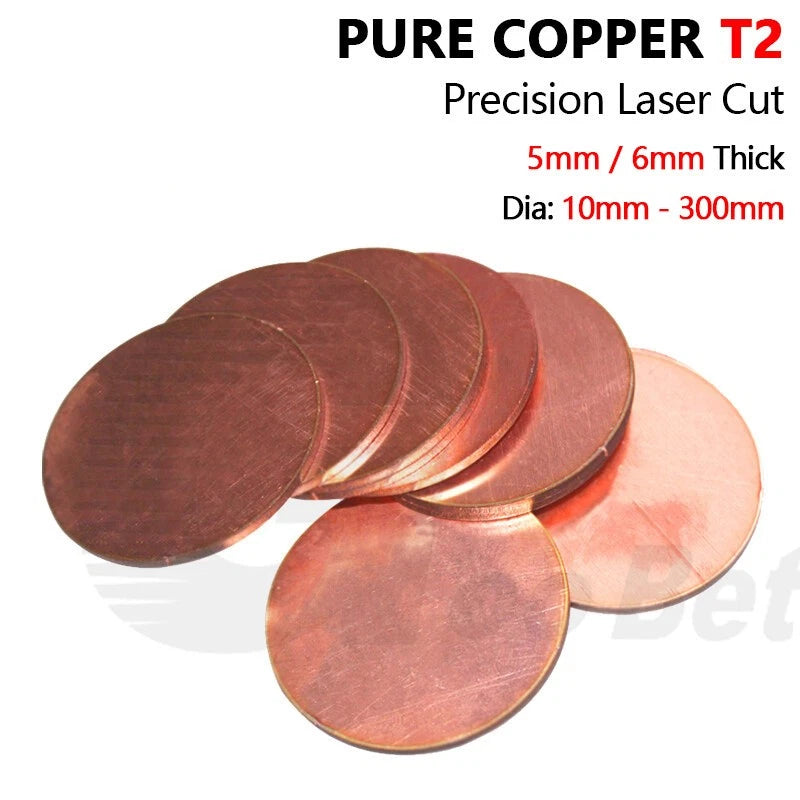 T2 Solid Copper Discs Circle Blanks Metal Round Sheets OD 10-300mm Thick 5mm 6mm