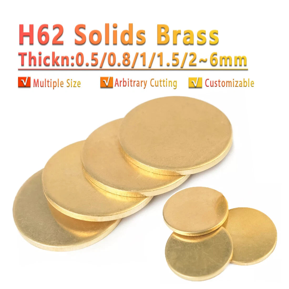 H62 Solid Brass Discs Plate Round Sheets Thick 0.5/1/1.5/2/3/4/5/6mm OD 10~300mm