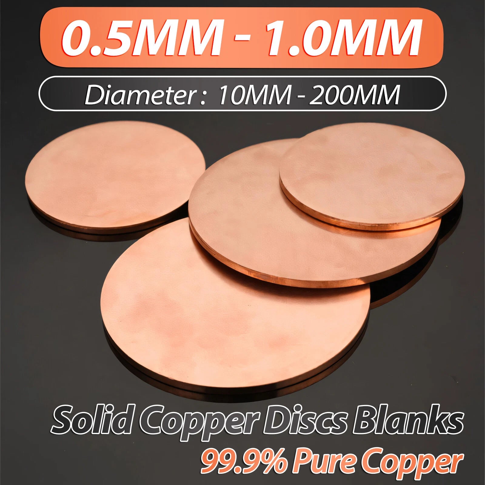 Solid Round Copper Sheet Pure Cu Plate Blanks Metal Discs 10-200mm Thick 0.5-1mm